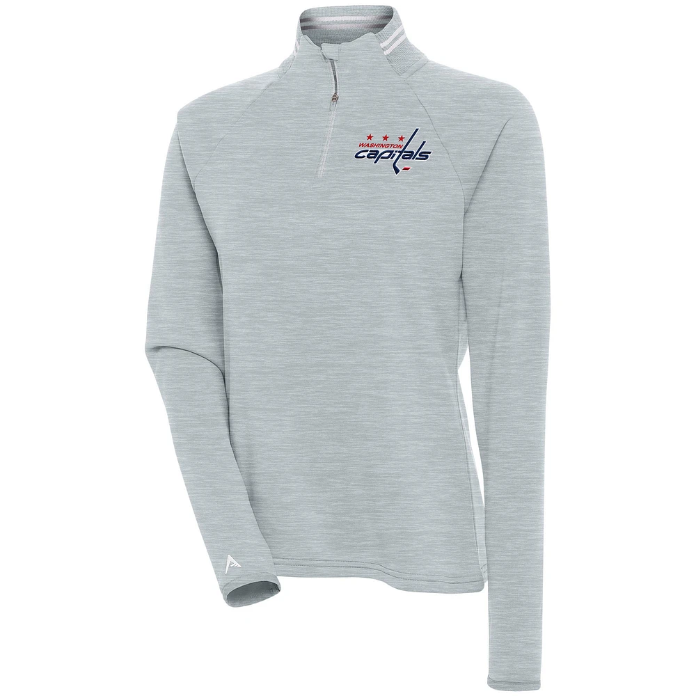 Women's Antigua Heather Gray Washington Capitals Milo Quarter-Zip Pullover Top
