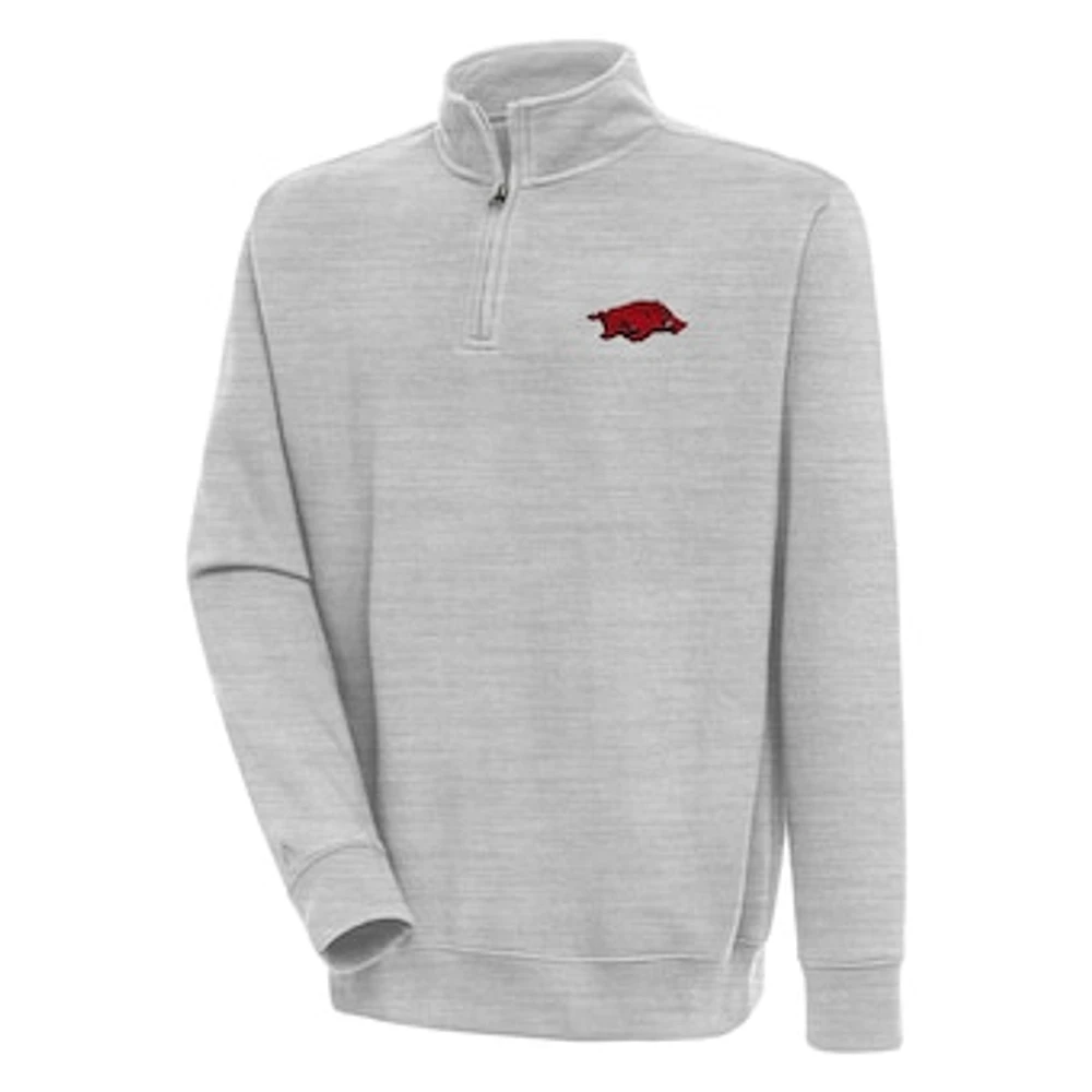 Men's Antigua Heather Gray Arkansas Razorbacks Victory Quarter-Zip Pullover Top