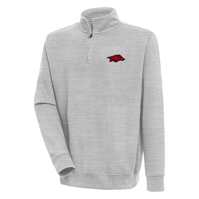 Men's Antigua Heather Gray Arkansas Razorbacks Victory Quarter-Zip Pullover Top