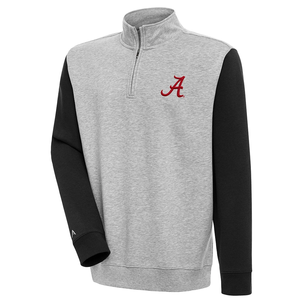Men's Antigua Heather Gray Alabama Crimson Tide Victory Quarter-Zip Pullover Top