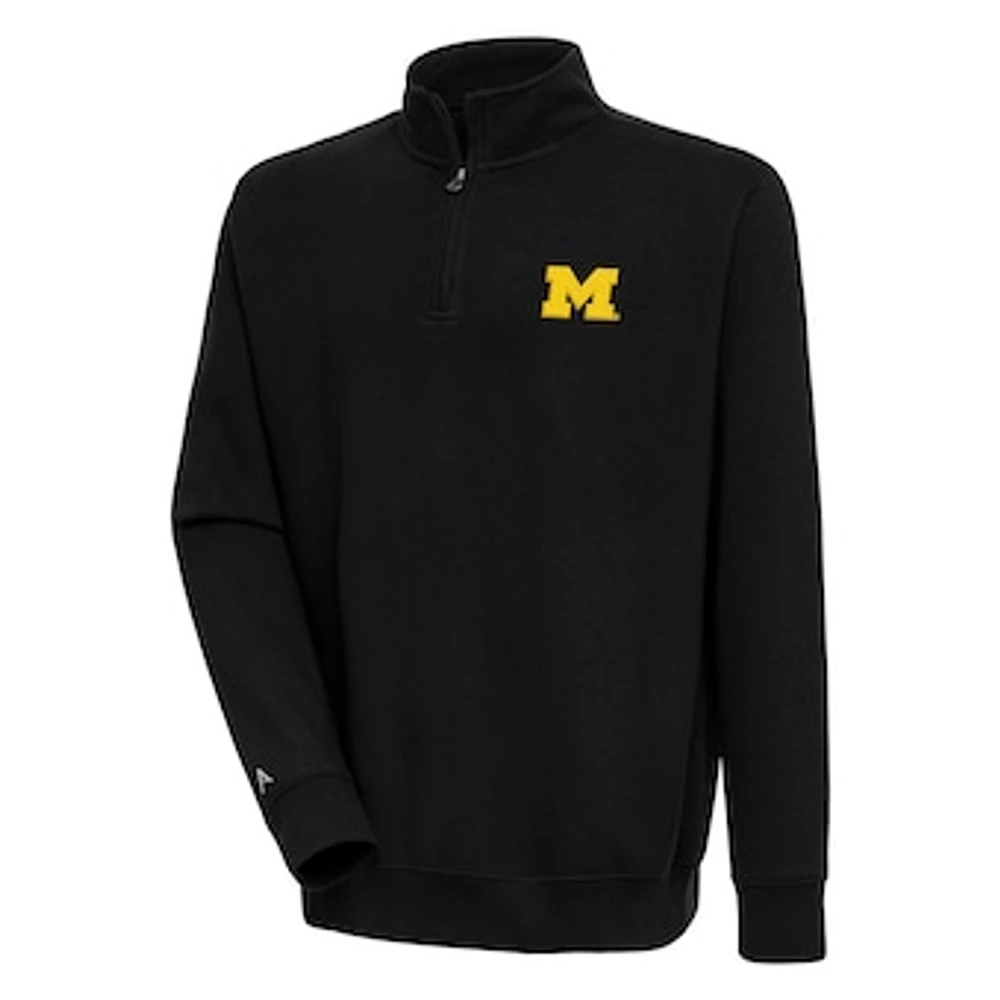 Men's Antigua Black Michigan Wolverines Victory Quarter-Zip Pullover Top