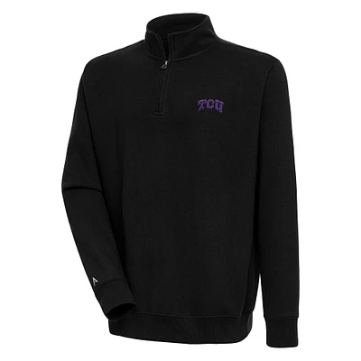 Men's Antigua Black TCU Horned Frogs Victory Quarter-Zip Pullover Top