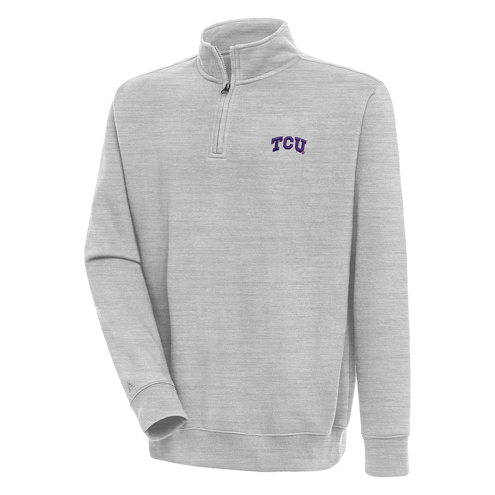 Men's Antigua Heather Gray TCU Horned Frogs Victory Quarter-Zip Pullover Top