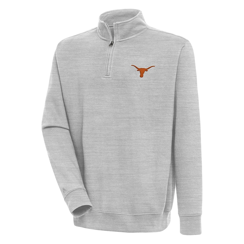 Men's Antigua Heather Gray Texas Longhorns Victory Quarter-Zip Pullover Top