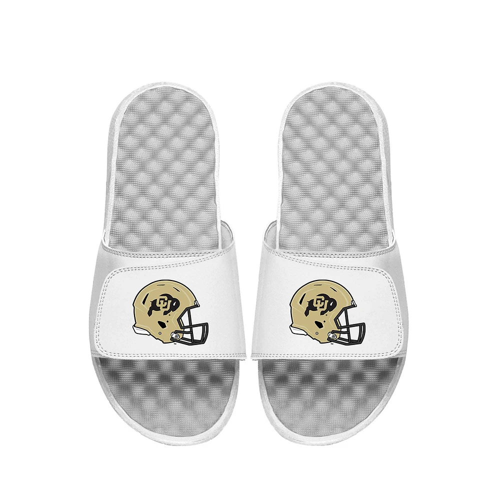 Youth ISlide White Colorado Buffaloes Helmet Slide Sandals