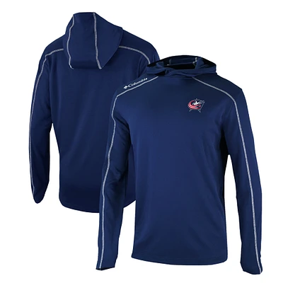 Men's Columbia Navy Columbus Blue Jackets Omni-Wick Shotgun Long Sleeve Hoodie T-Shirt