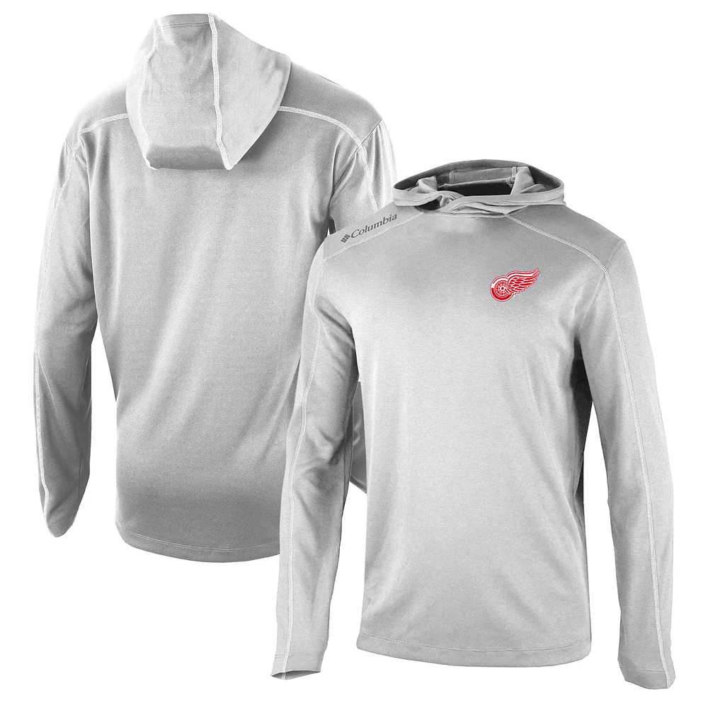 Men's Columbia Gray Detroit Red Wings Omni-Wick Shotgun Long Sleeve Hoodie T-Shirt