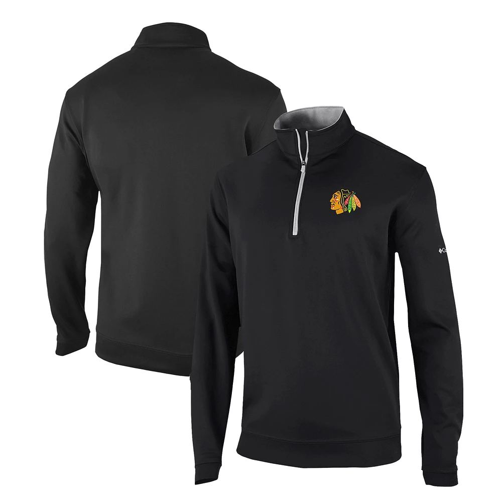 Men's Columbia Black Chicago Blackhawks Omni-Wick Wickhams Hills Half-Zip Pullover Top