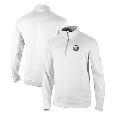Men's Columbia White New York Islanders Omni-Wick Wickhams Hills Half-Zip Pullover Top