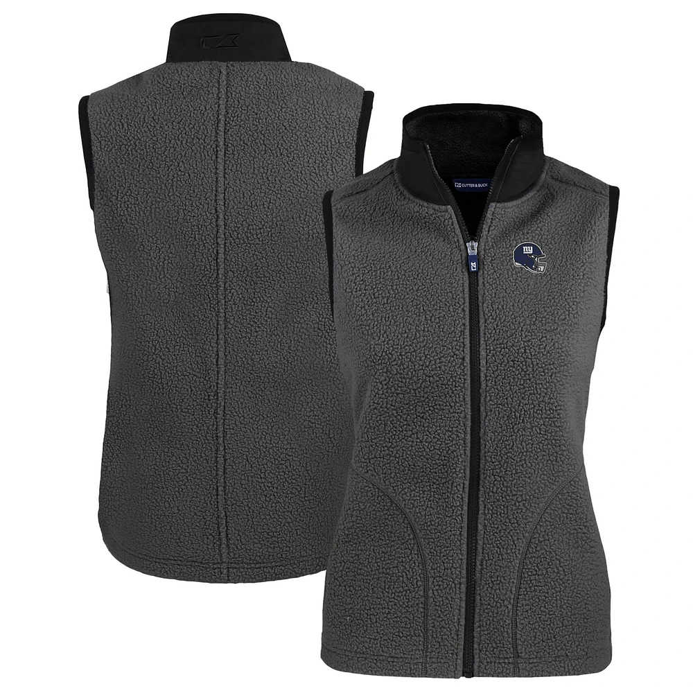 Women's Cutter & Buck Gray New York Giants Helmet Logo Cascade Eco Sherpa Fleece Full-Zip Vest