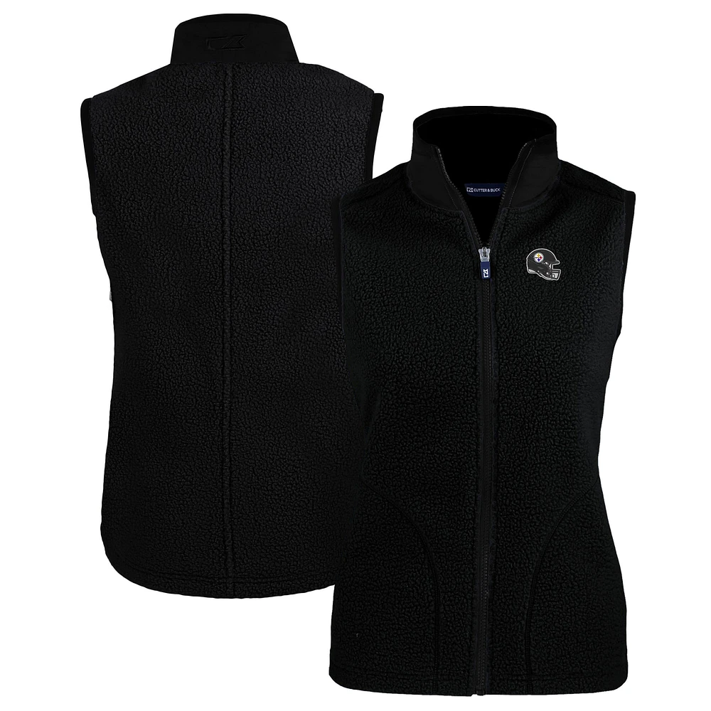 Women's Cutter & Buck Black Pittsburgh Steelers Helmet Logo Cascade Eco Sherpa Fleece Full-Zip Vest