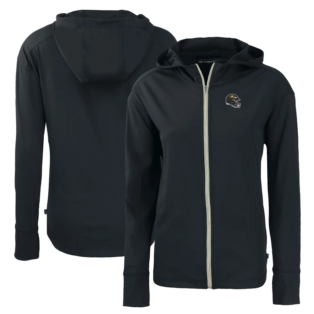 Women's Cutter & Buck Black Baltimore Ravens Helmet Daybreak Eco Recycled Full-Zip Hoodie