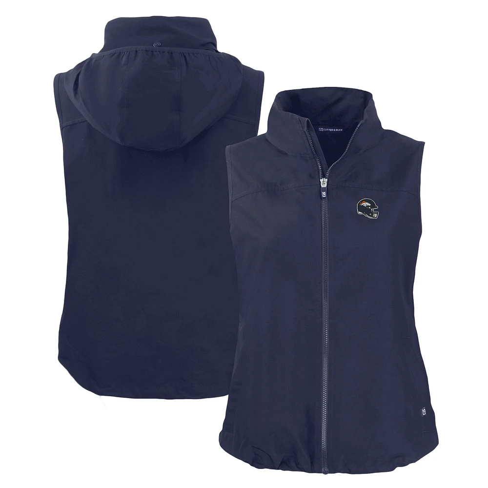 Women's Cutter & Buck Navy Denver Broncos Helmet Logo Charter Eco Recycled Full-Zip Vest