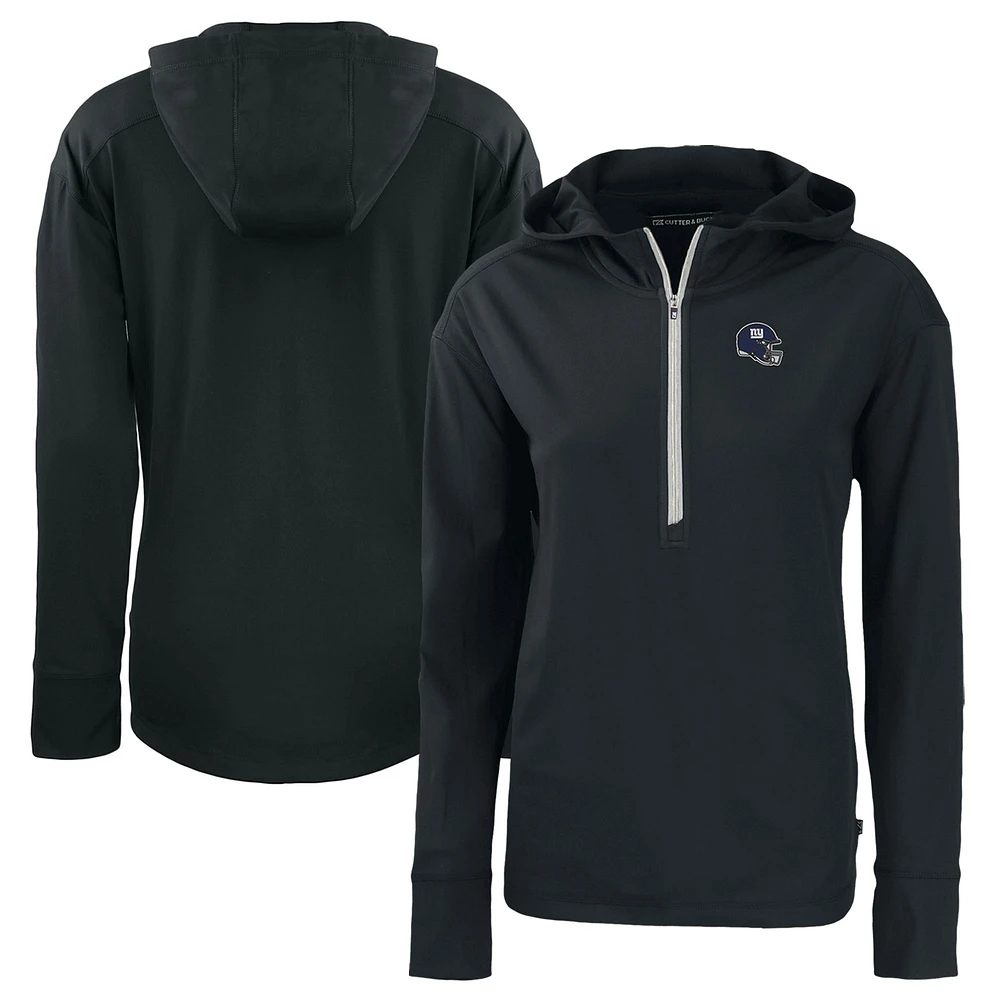 Women's Cutter & Buck Black New York Giants Helmet Daybreak Eco Recycled Half-Zip Hoodie