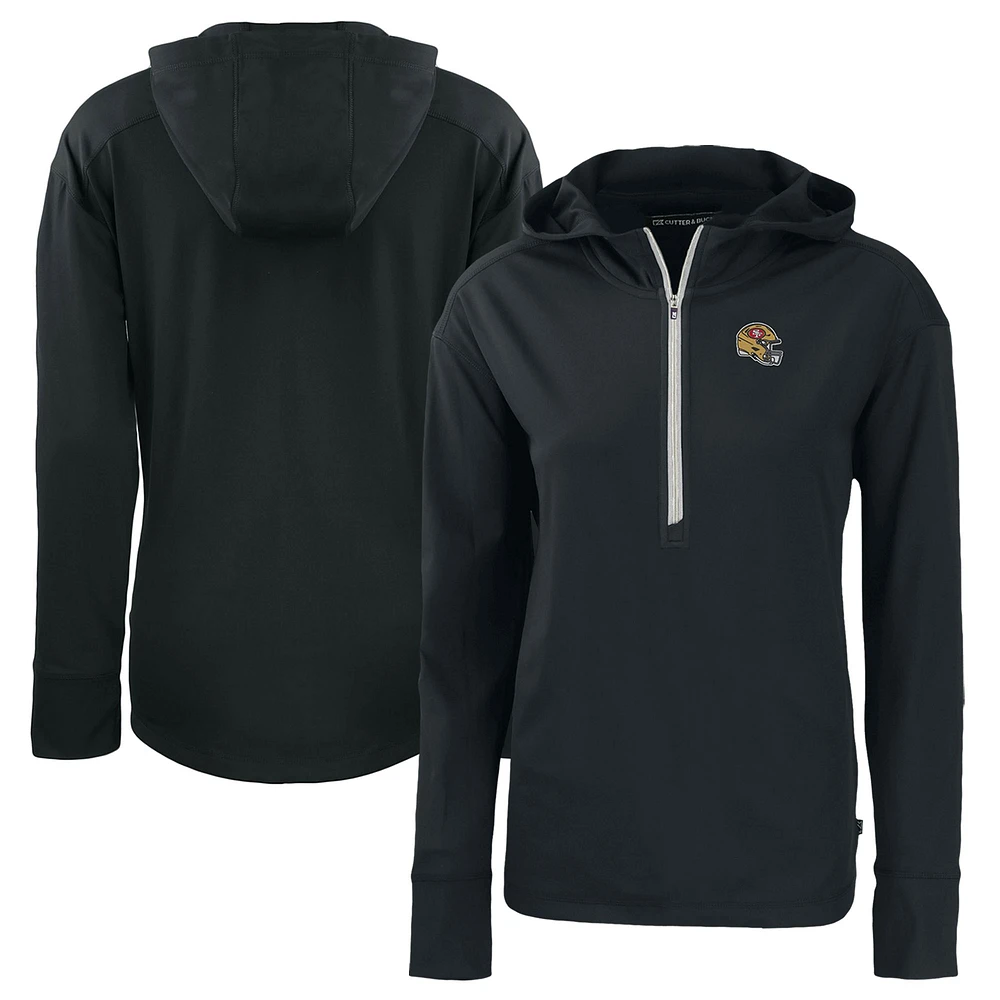 Women's Cutter & Buck Black San Francisco 49ers Helmet Daybreak Eco Recycled Half-Zip Hoodie