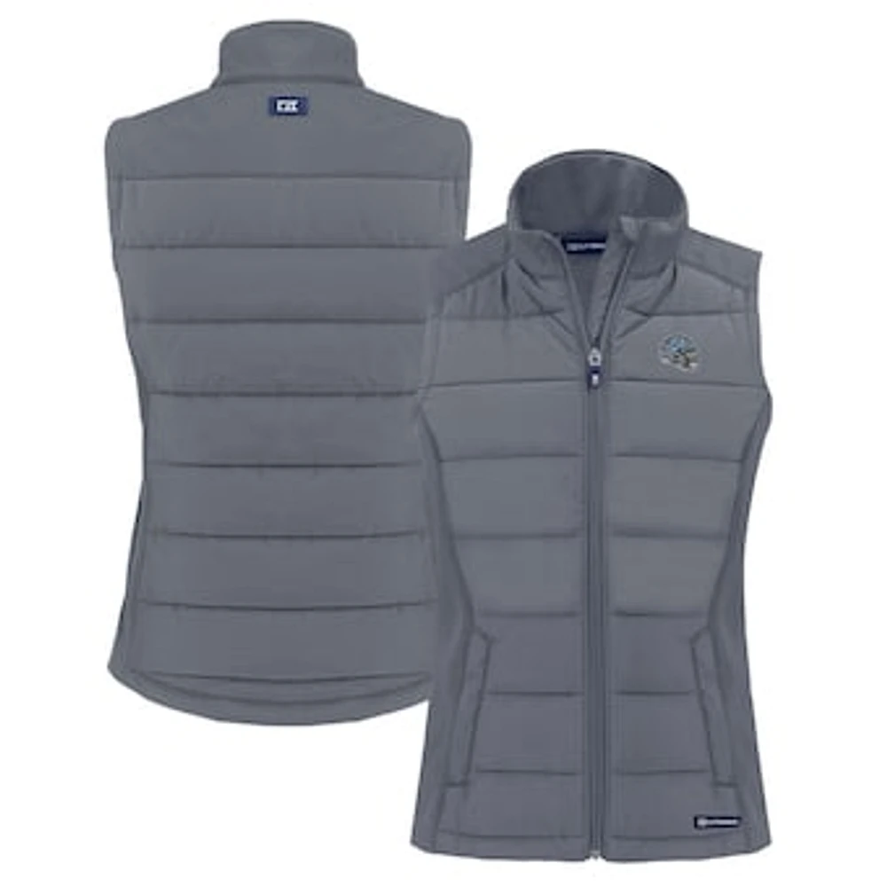 Women's Cutter & Buck Gray Detroit Lions Helmet Evoke Hybrid Eco Softshell Recycled Full-Zip Vest