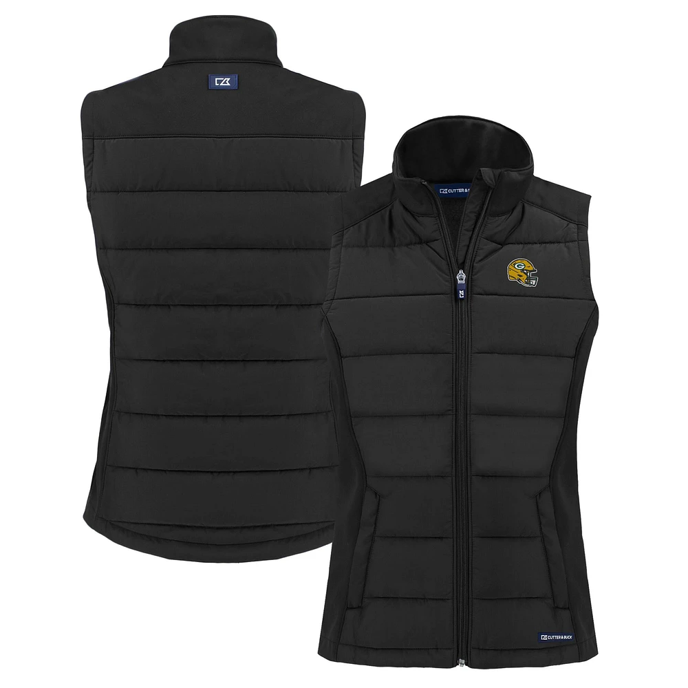Women's Cutter & Buck Black Green Bay Packers Helmet Evoke Hybrid Eco Softshell Recycled Full-Zip Vest