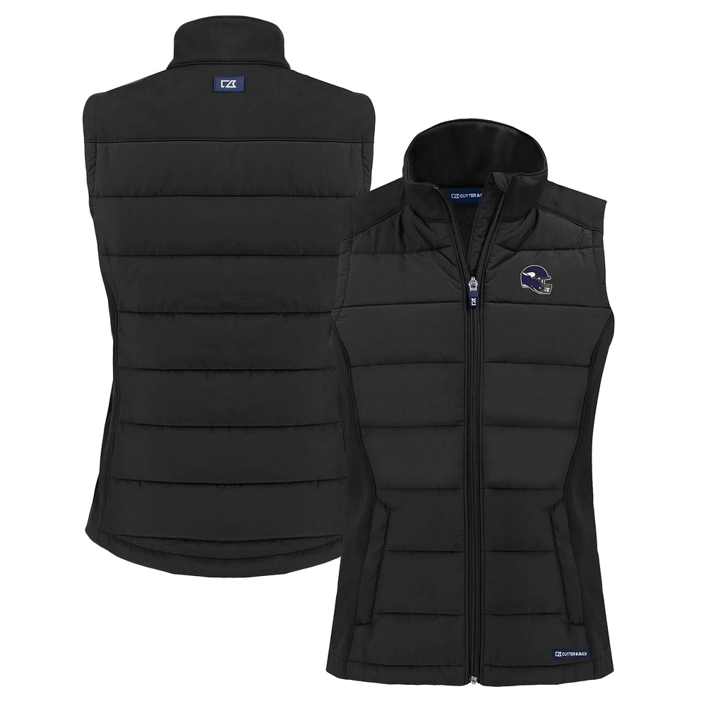 Women's Cutter & Buck Black Minnesota Vikings Helmet Evoke Hybrid Eco Softshell Recycled Full-Zip Vest