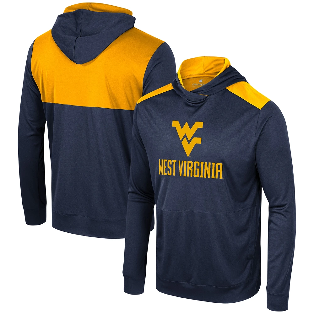Men's Colosseum Navy West Virginia Mountaineers Warm Up Long Sleeve Hoodie T-Shirt