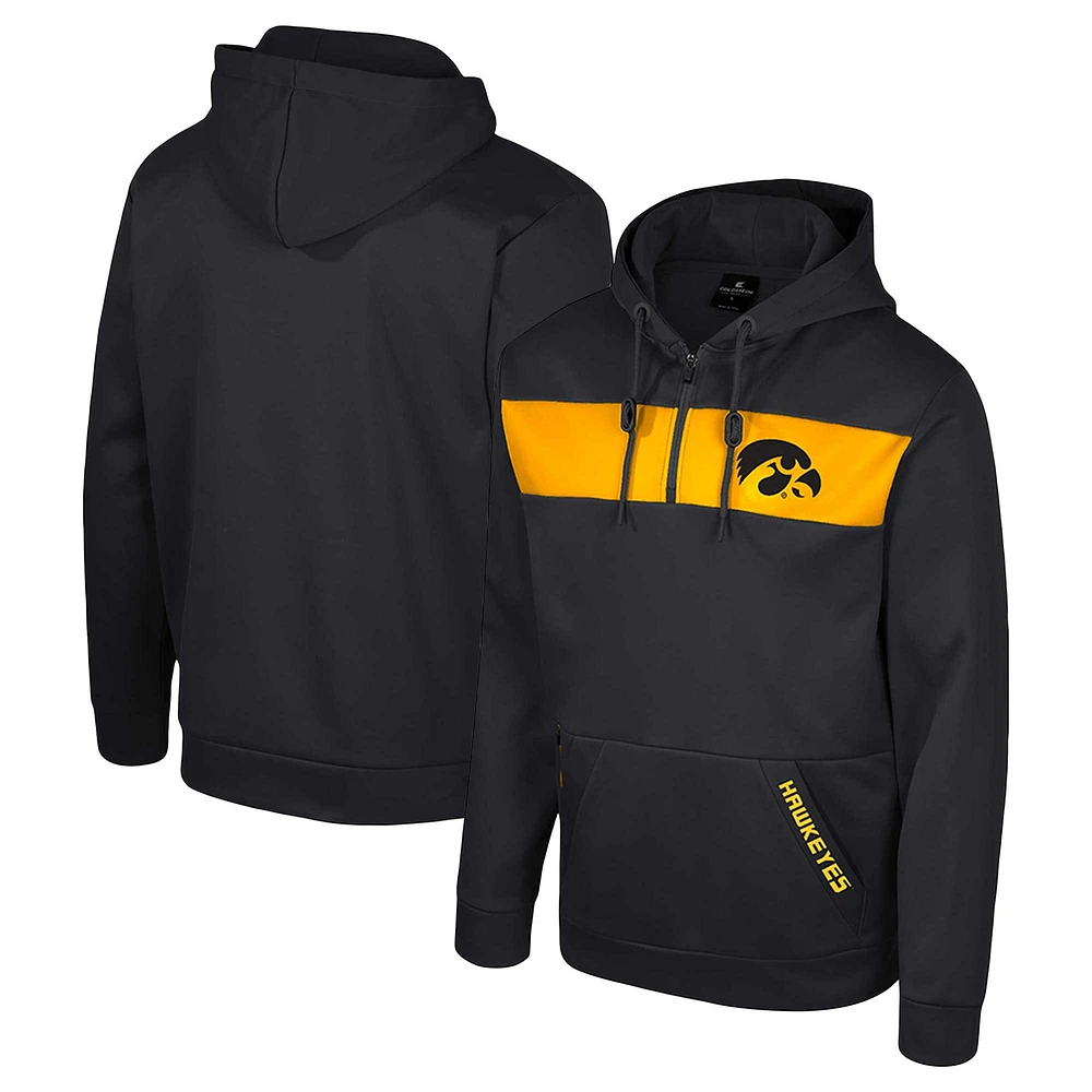 Men's Colosseum Black Iowa Hawkeyes Quarter-Zip Hoodie