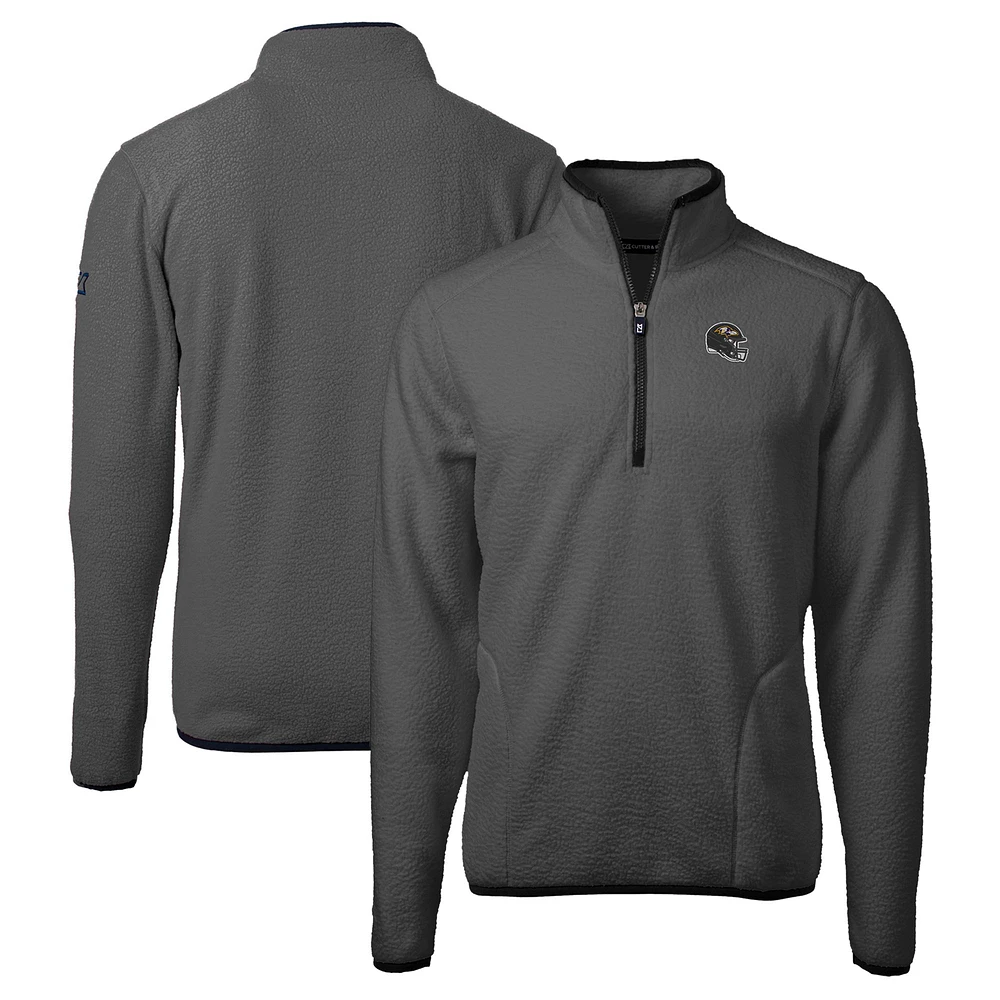 Men's Cutter & Buck Gray/Black Baltimore Ravens Helmet Cascade Eco Sherpa Fleece Quarter-Zip Pullover Jacket