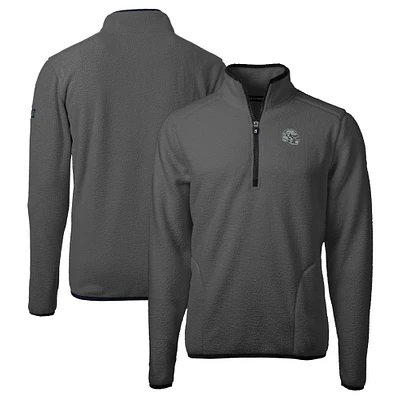 Men's Cutter & Buck Gray/Black Las Vegas Raiders Helmet Cascade Eco Sherpa Fleece Quarter-Zip Pullover Jacket