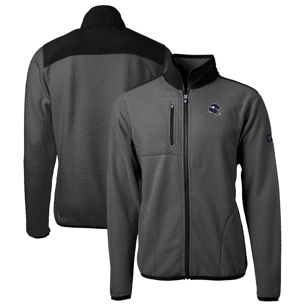 Men's Cutter & Buck Gray/Black Minnesota Vikings Helmet Cascade Eco Sherpa Fleece Full-Zip Jacket
