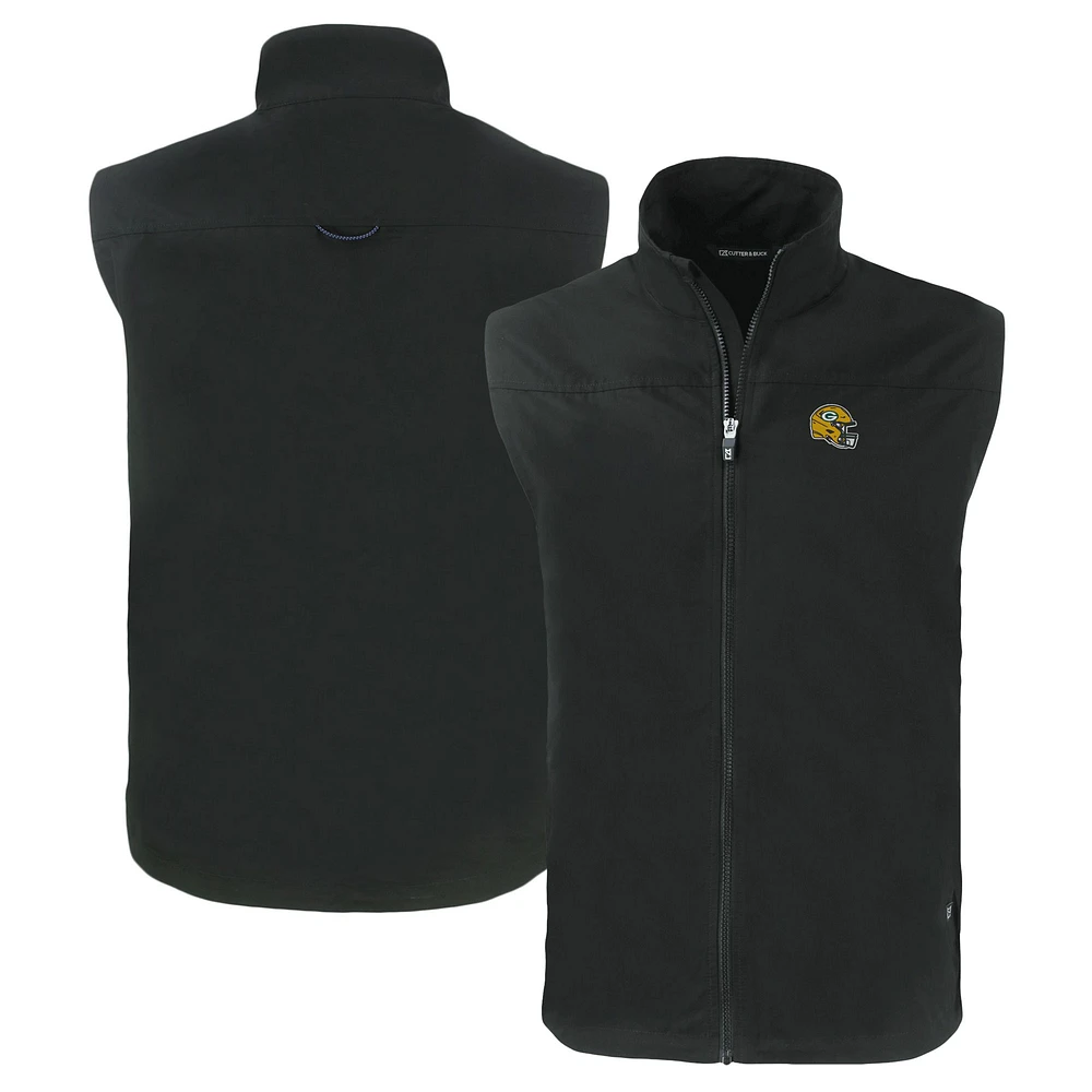 Men's Cutter & Buck Black Green Bay Packers Helmet Charter Eco Recycled Full-Zip Vest