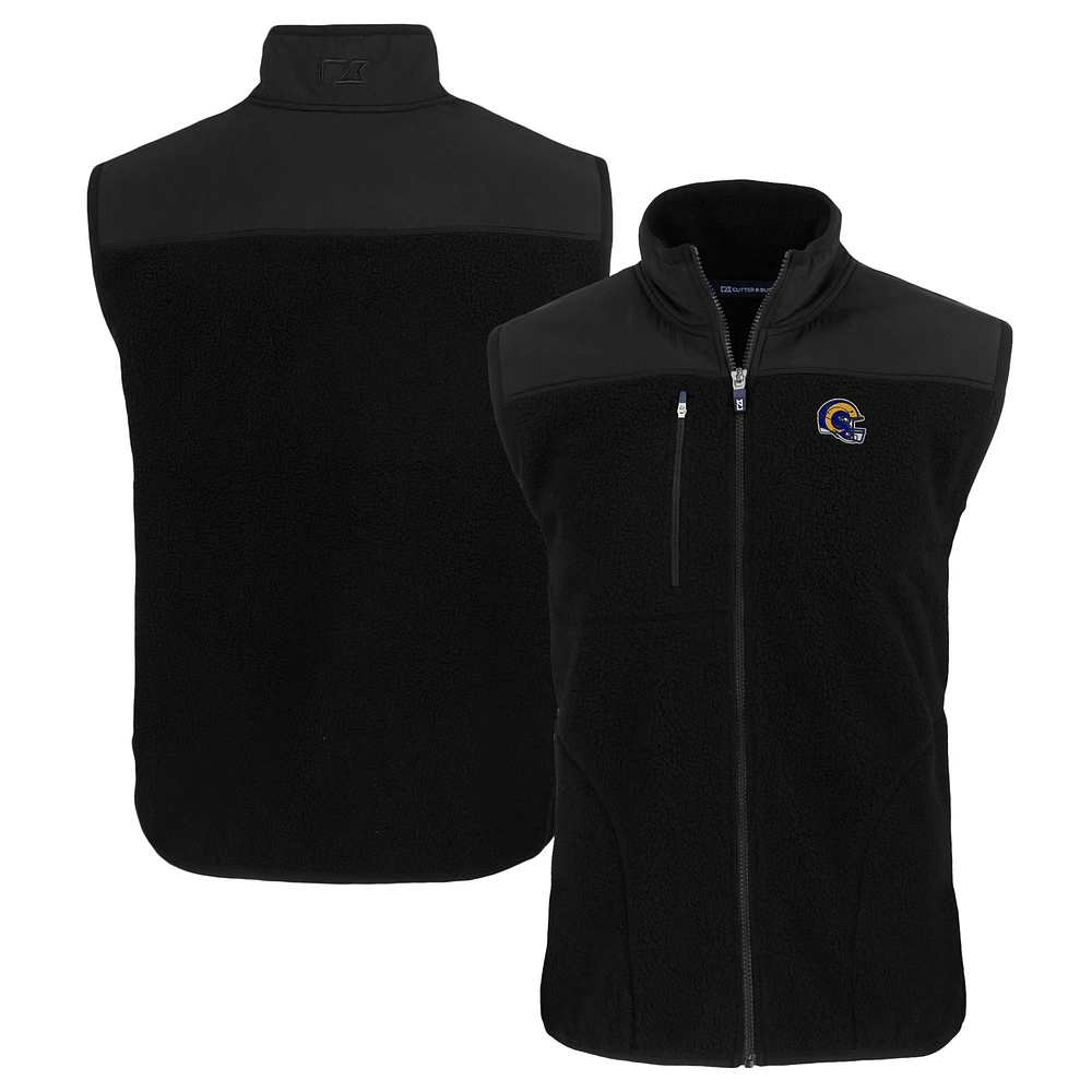 Men's Cutter & Buck Black Los Angeles Rams Helmet Cascade Eco Sherpa Fleece Full-Zip Vest