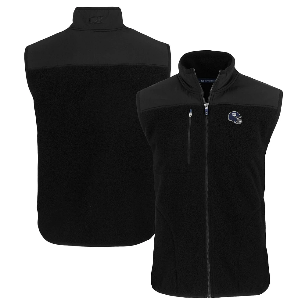 Men's Cutter & Buck Black New York Giants Helmet Cascade Eco Sherpa Fleece Full-Zip Vest