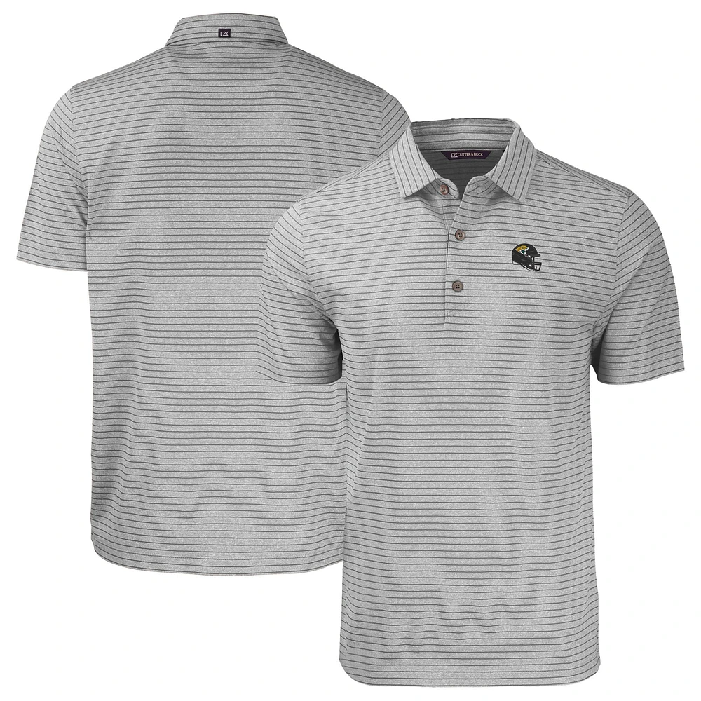 Men's Cutter & Buck Heather Gray Jacksonville Jaguars Helmet Forge Eco Heather Stripe Stretch Recycled Polo