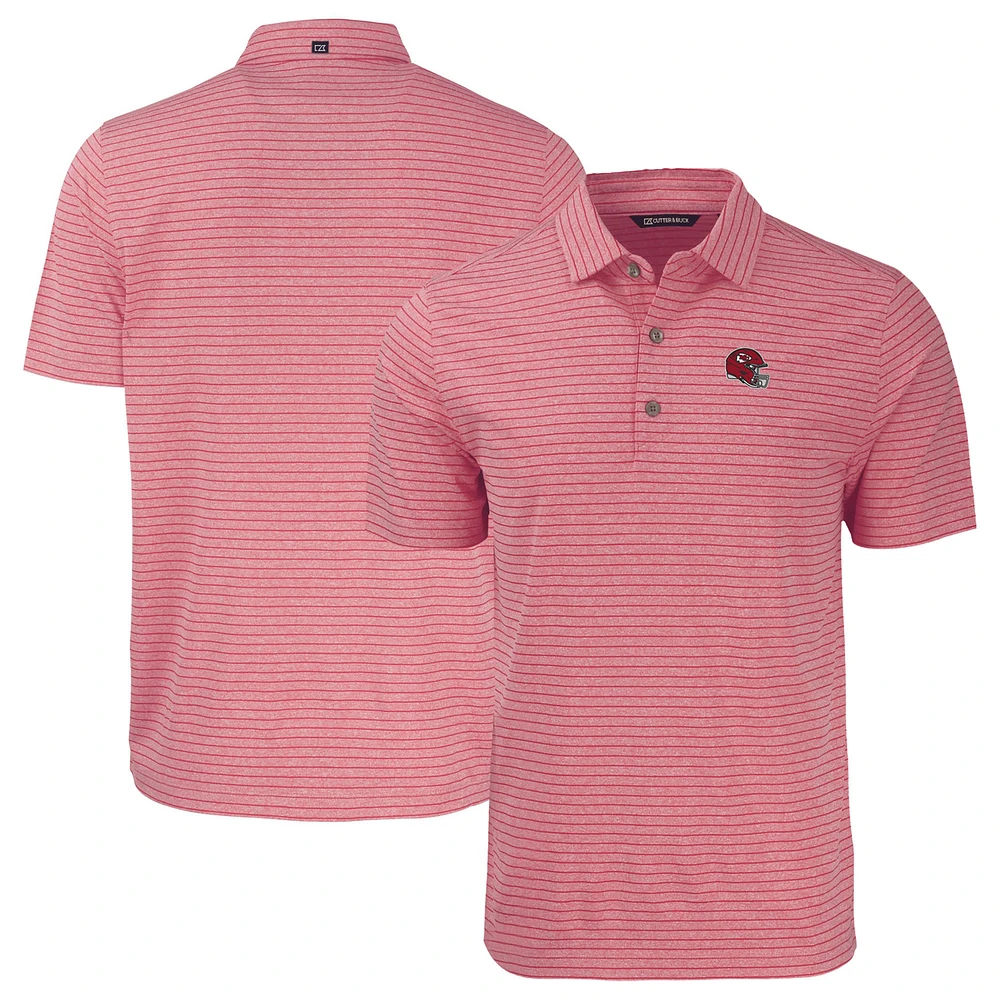Men's Cutter & Buck Heather Red Kansas City Chiefs Helmet Forge Eco Stripe Stretch Recycled Polo