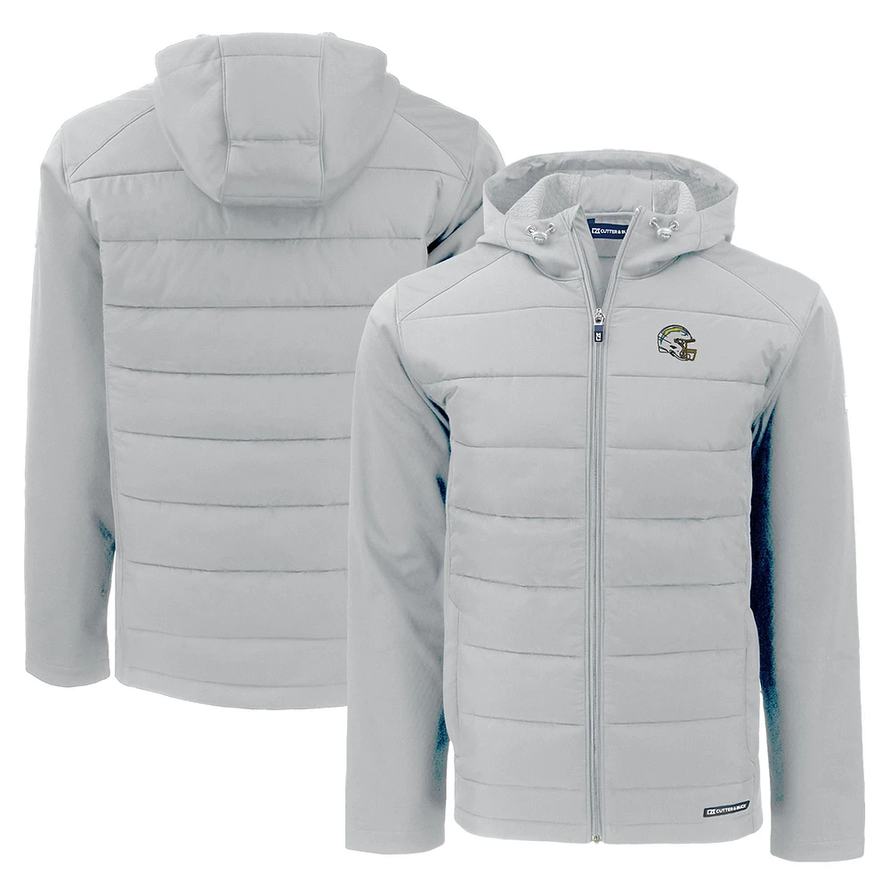 Men's Cutter & Buck Gray Los Angeles Chargers Helmet Evoke Hybrid Eco Softshell Recycled Full-Zip Hoodie Jacket