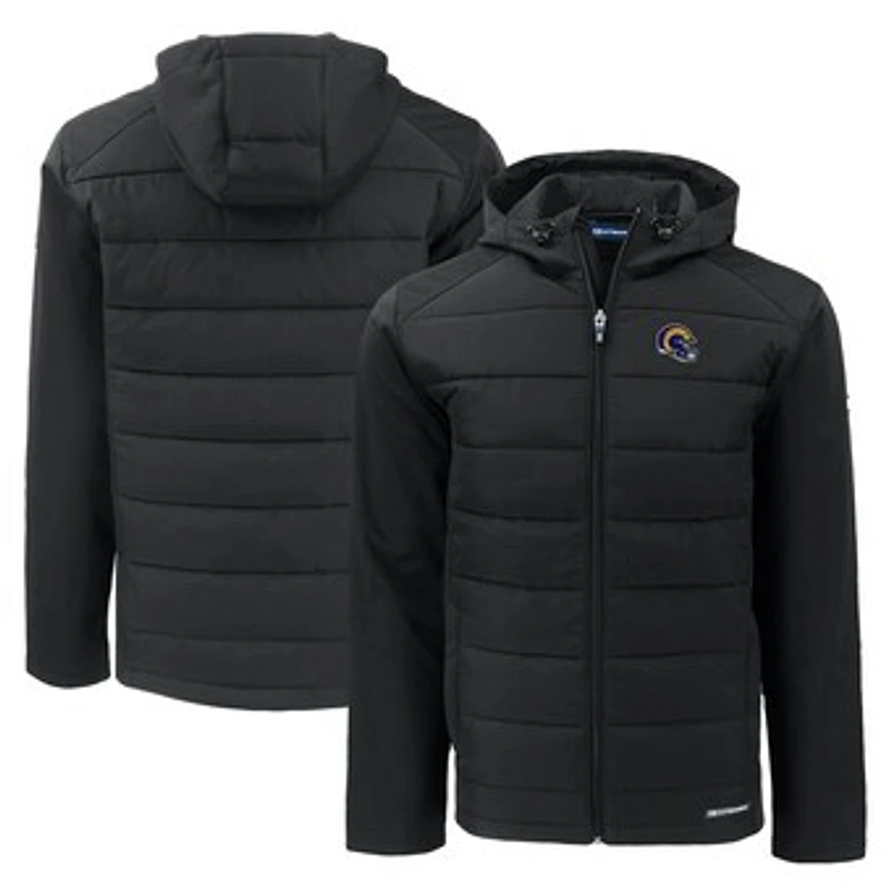 Men's Cutter & Buck Los Angeles Rams Helmet Evoke Hybrid Eco Softshell Recycled Full-Zip Hoodie Jacket