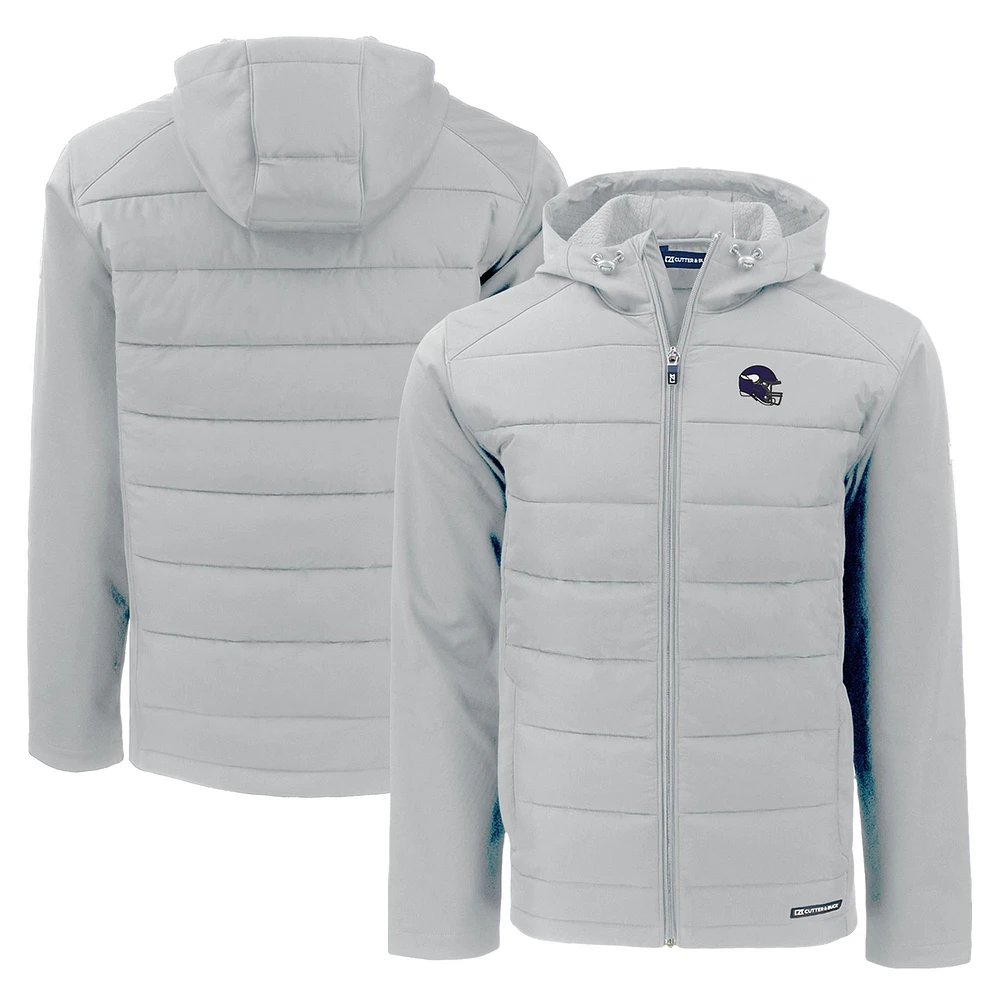 Men's Cutter & Buck Minnesota Vikings Helmet Evoke Hybrid Eco Softshell Recycled Full-Zip Hoodie Jacket