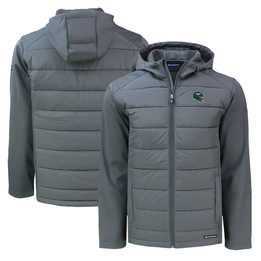 Men's Cutter & Buck New York Jets Helmet Evoke Hybrid Eco Softshell Recycled Full-Zip Hoodie Jacket