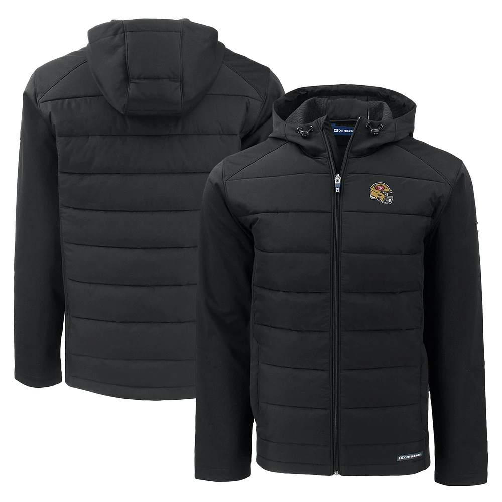 Men's Cutter & Buck San Francisco 49ers Helmet Evoke Hybrid Eco Softshell Recycled Full-Zip Hoodie Jacket