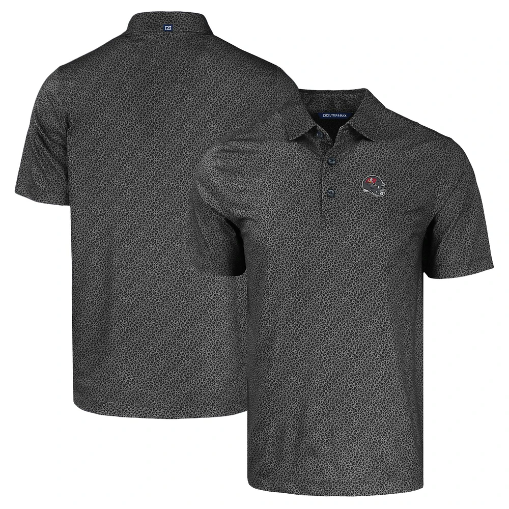 Men's Cutter & Buck Black Tampa Bay Buccaneers Helmet Pike Eco Pebble Print Stretch Recycled Polo