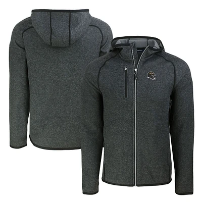 Men's Cutter & Buck Heather Charcoal Baltimore Ravens Helmet Mainsail Sweater-Knit Full-Zip Hoodie