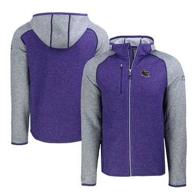 Men's Cutter & Buck Heather Purple/Heather Gray Baltimore Ravens Helmet Mainsail Sweater-Knit Full-Zip Hoodie