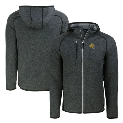 Men's Cutter & Buck Heather Charcoal Green Bay Packers Helmet Mainsail Sweater-Knit Full-Zip Hoodie