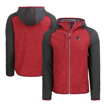 Men's Cutter & Buck Heather /Heather Charcoal Kansas City Chiefs Helmet Mainsail Sweater-Knit Full-Zip Hoodie