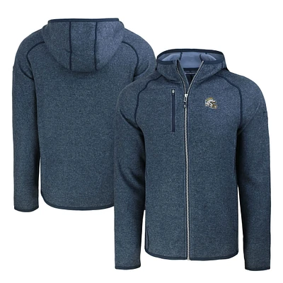 Men's Cutter & Buck Heather Navy Los Angeles Chargers Helmet Mainsail Sweater-Knit Full-Zip Hoodie