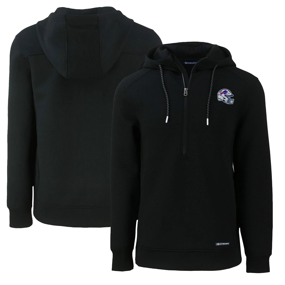 Men's Cutter & Buck Black Buffalo Bills Helmet Roam Eco Half-Zip Recycled Pullover Hoodie