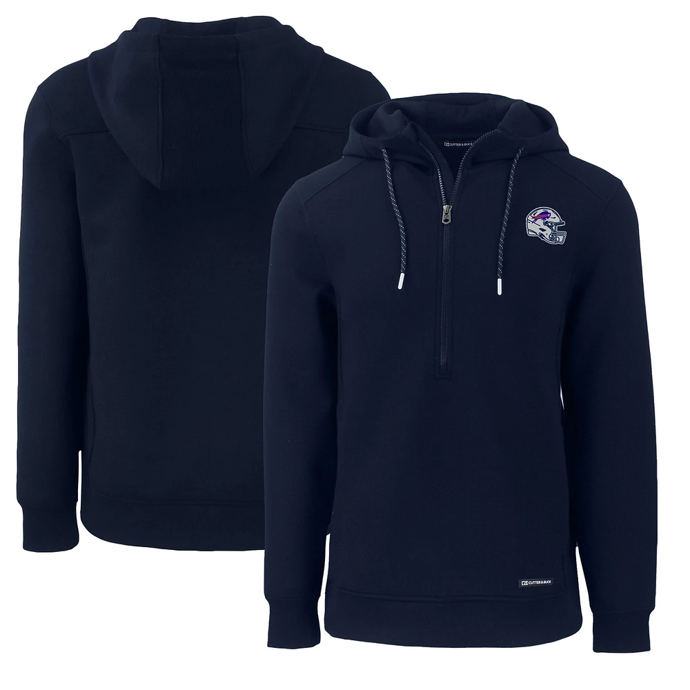 Men's Cutter & Buck Navy Buffalo Bills Helmet Roam Eco Half-Zip Recycled Pullover Hoodie