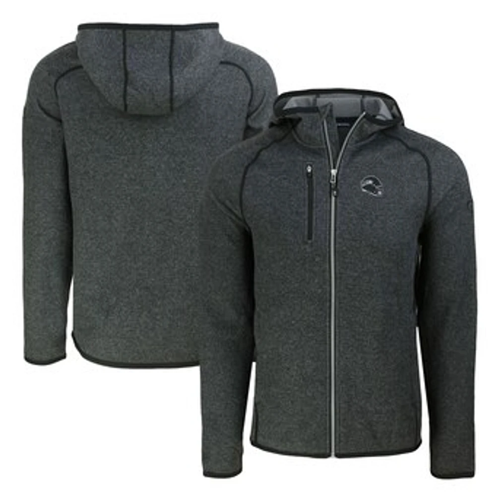 Men's Cutter & Buck Heather Charcoal Seattle Seahawks Helmet Mainsail Sweater-Knit Full-Zip Hoodie