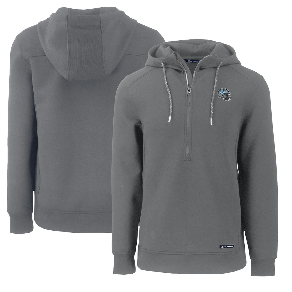 Men's Cutter & Buck Gray Detroit Lions Helmet Roam Eco Half-Zip Recycled Pullover Hoodie