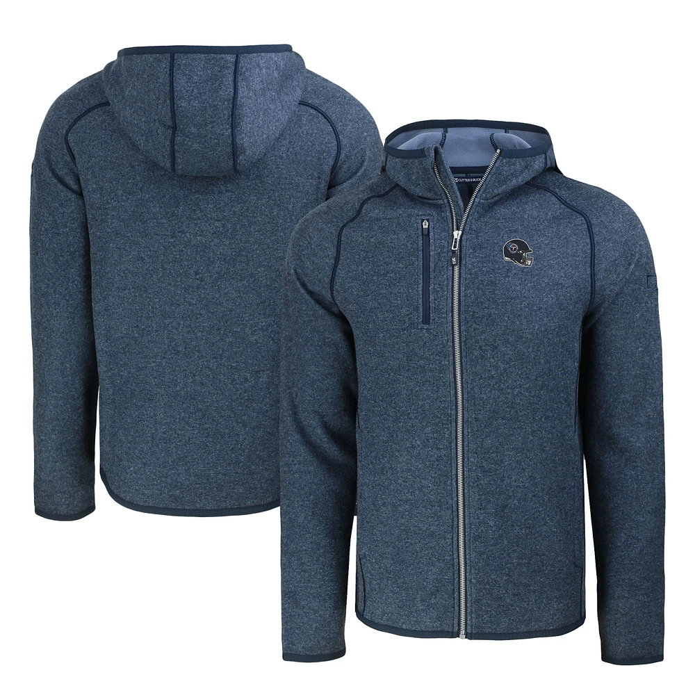 Men's Cutter & Buck Heather Navy Tennessee Titans Helmet Mainsail Sweater-Knit Full-Zip Hoodie