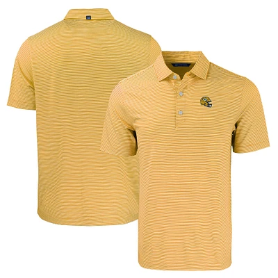 Men's Cutter & Buck Gold/White Green Bay Packers Helmet Forge Eco Double Stripe Stretch Recycled Polo