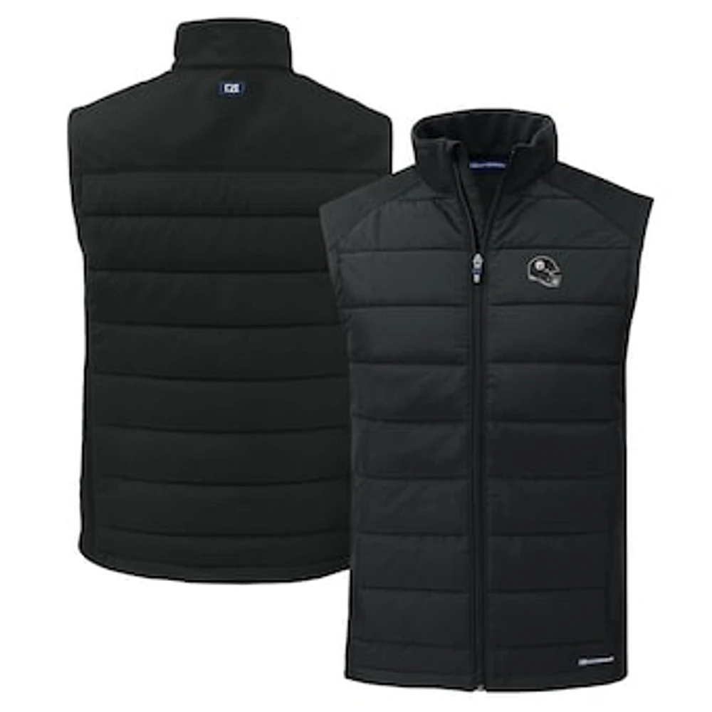 Men's Cutter & Buck Black Pittsburgh Steelers Helmet Evoke Hybrid Eco Softshell Recycled Full-Zip Vest